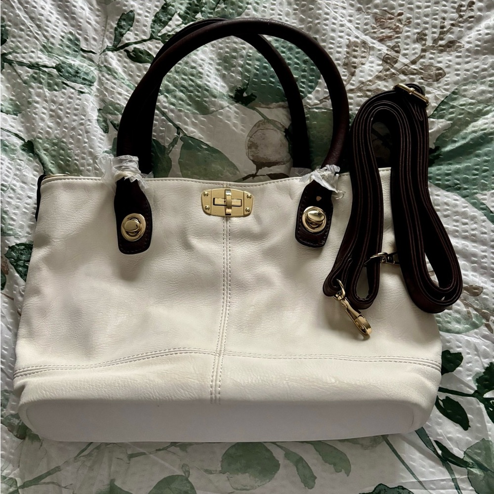 Brand New Classic White Satchel with Dark Brown Trim/ Long strap included - Picture 2 of 5